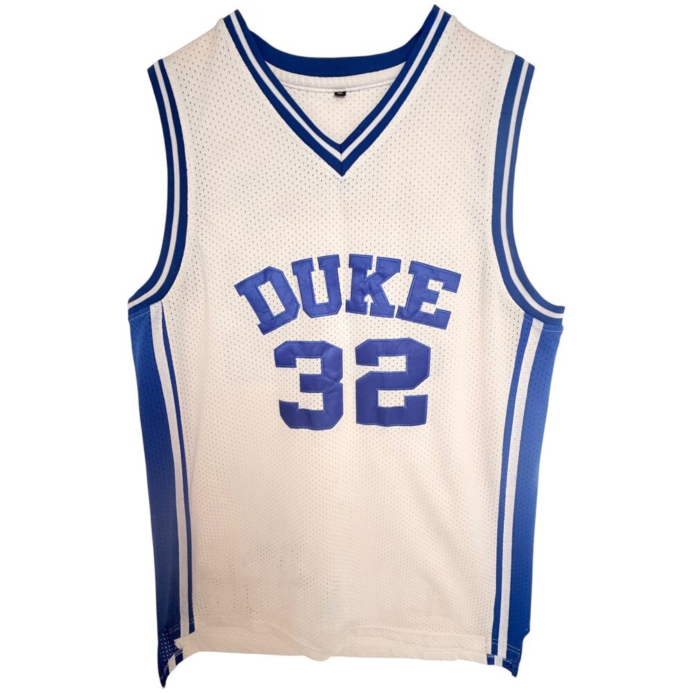 Duke Christian Laettner Number 32 Basketball Jersey White Blue Mens XL